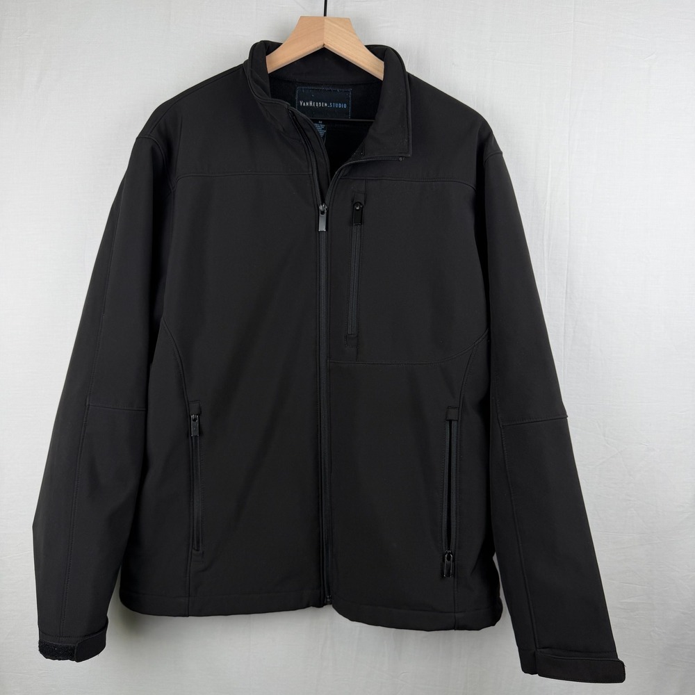 Van Heusen Studio Mens Black Softshell Fleece Lined Full Zip Jacket Medium